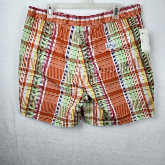 Polo Ralph Lauren Board Shorts Men’s XL Orange Pink Green Plaid Swim Trunks - Picture 5 of 14